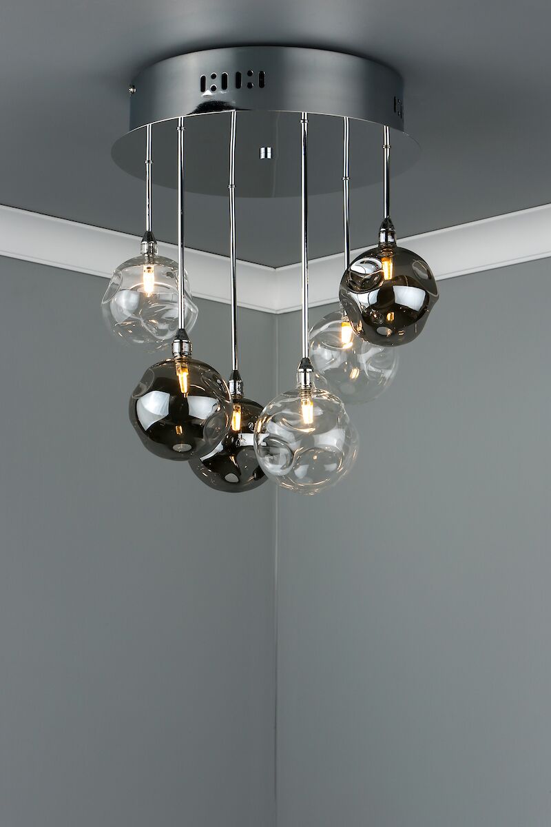 Quinn 6 Light Semi Flush Polished Chrome With Smoked & Clear Glass<br>Polished Chrome - Image 4