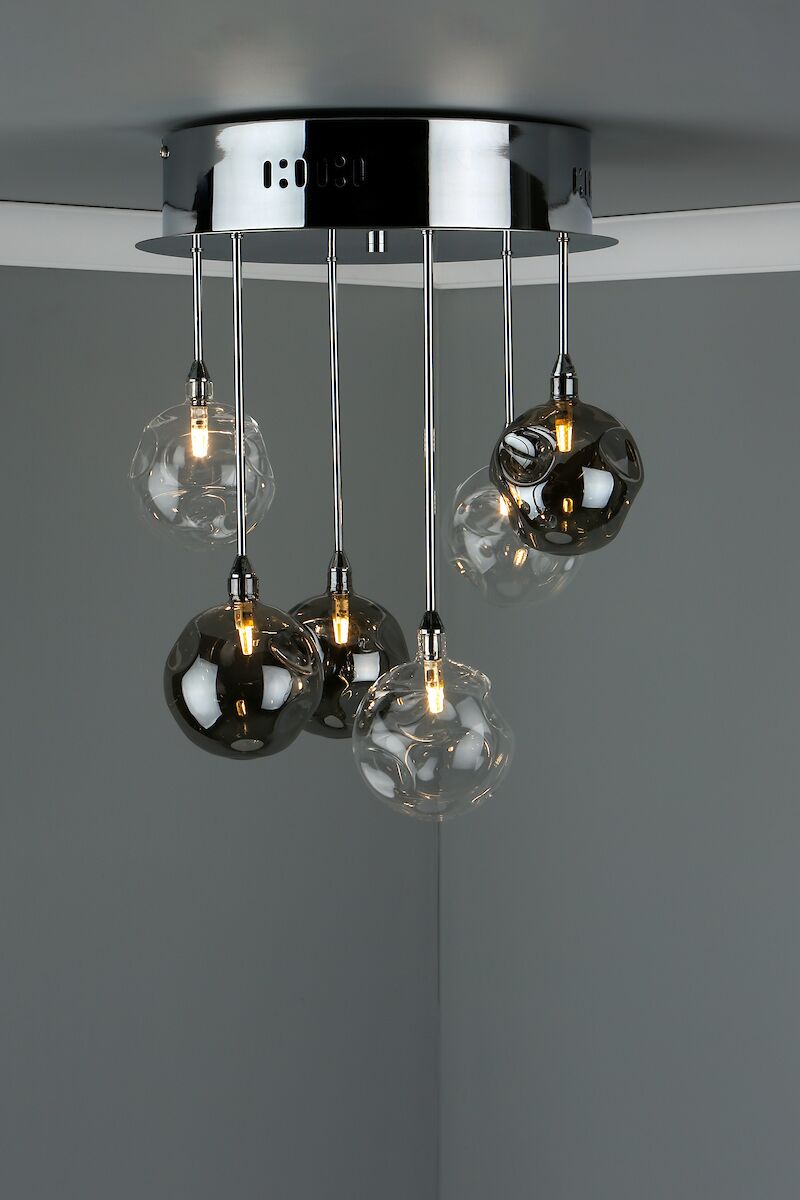 Quinn 6 Light Semi Flush Polished Chrome With Smoked & Clear Glass<br>Polished Chrome - Image 5