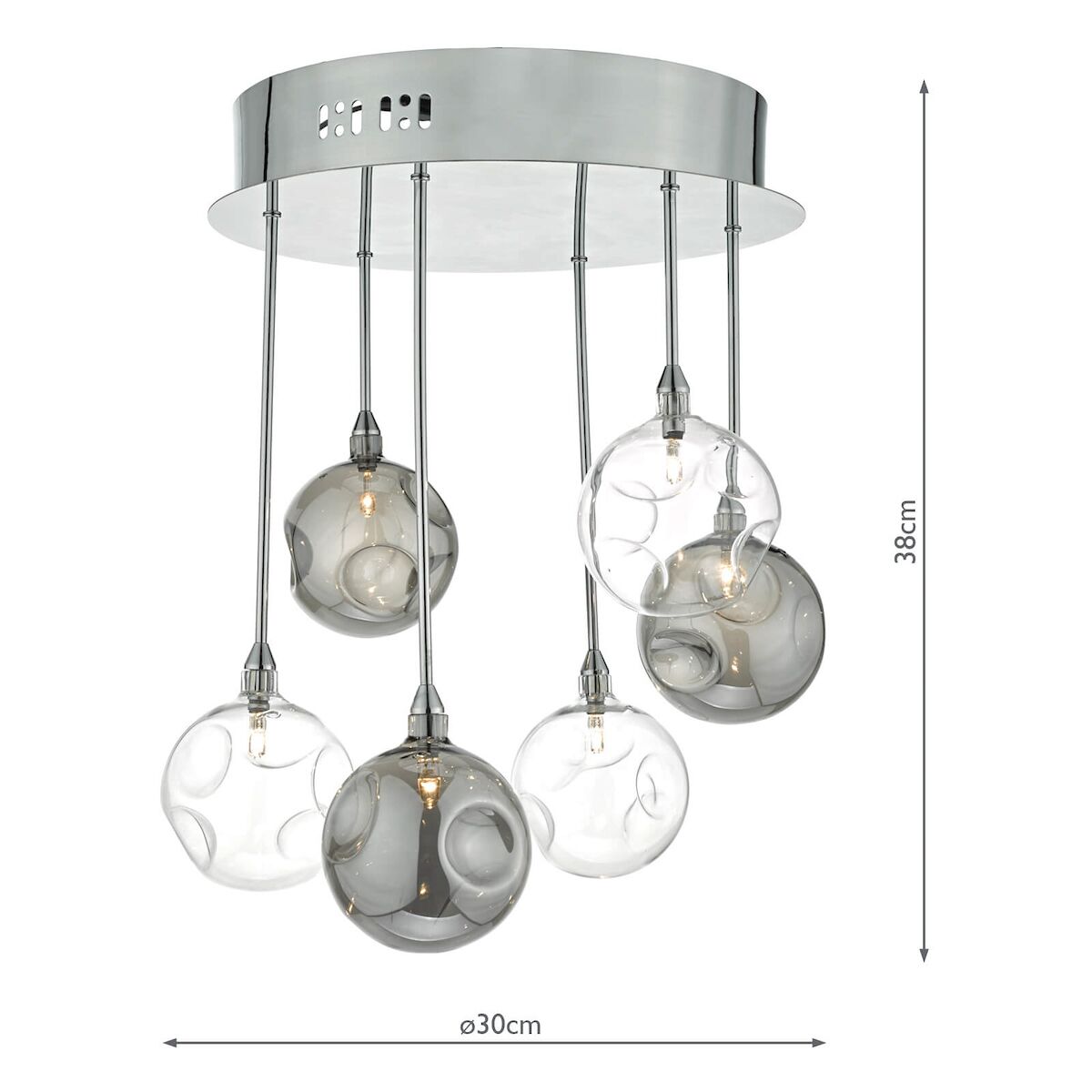 Quinn 6 Light Semi Flush Polished Chrome With Smoked & Clear Glass<br>Polished Chrome - Image 6