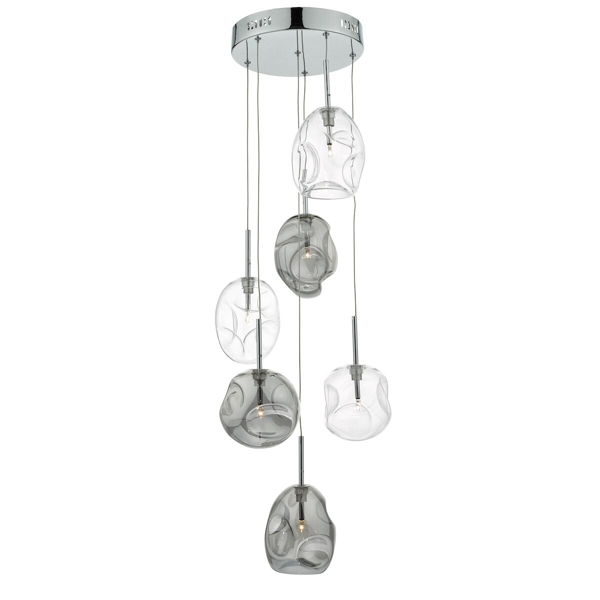 Quinn 6 Light Cluster Pendant Smoked & Clear GlassPolished Chrome