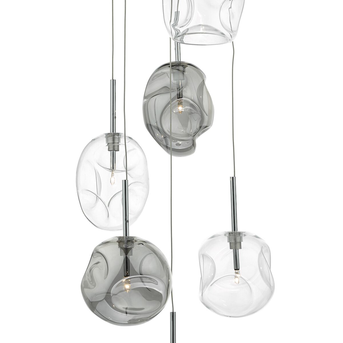 Quinn 6 Light Cluster Pendant Smoked & Clear GlassPolished Chrome - Image 3