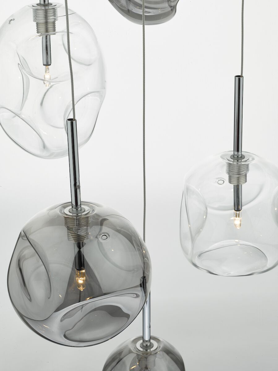 Quinn 6 Light Cluster Pendant Smoked & Clear GlassPolished Chrome - Image 4