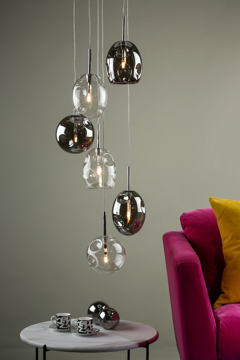 Quinn 6 Light Cluster Pendant Smoked & Clear GlassPolished Chrome - Image 5