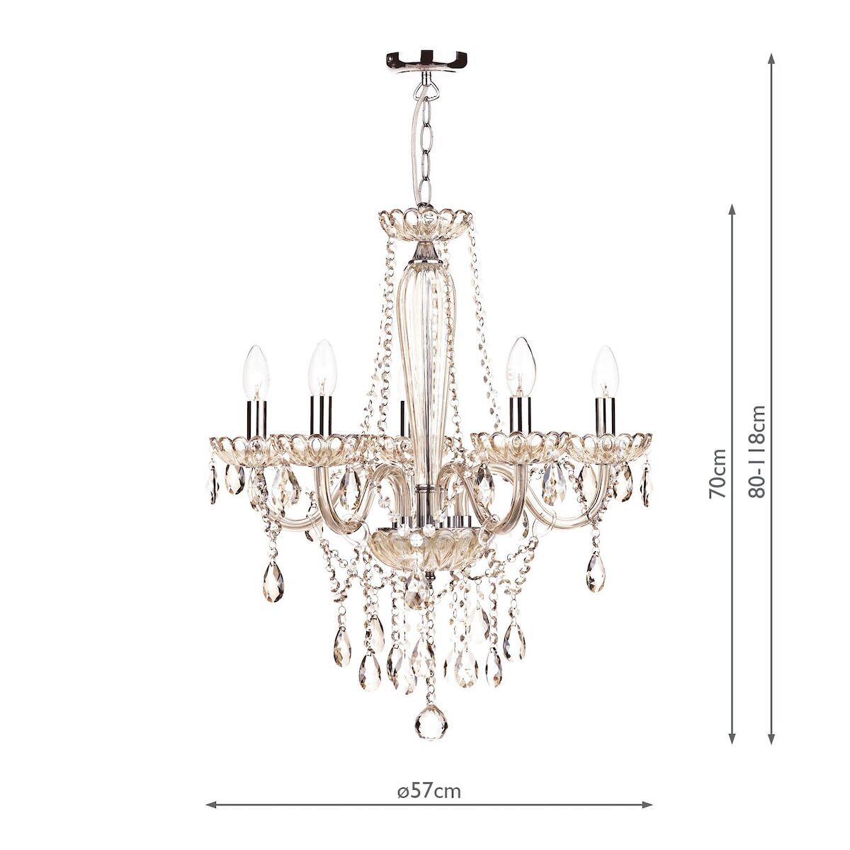 Raphael 5 Light Chandelier Champagne Crystal<br>Champagne Glass - Image 5