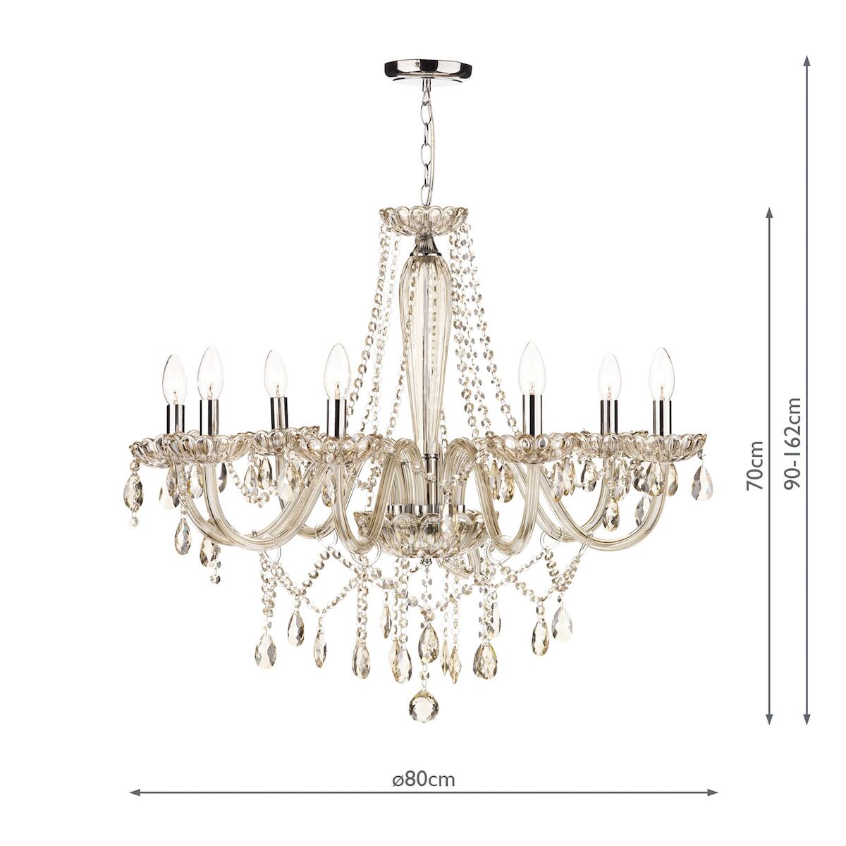 Raphael 8 Light Chandelier Champagne Crystal<br>Champagne Glass - Image 7