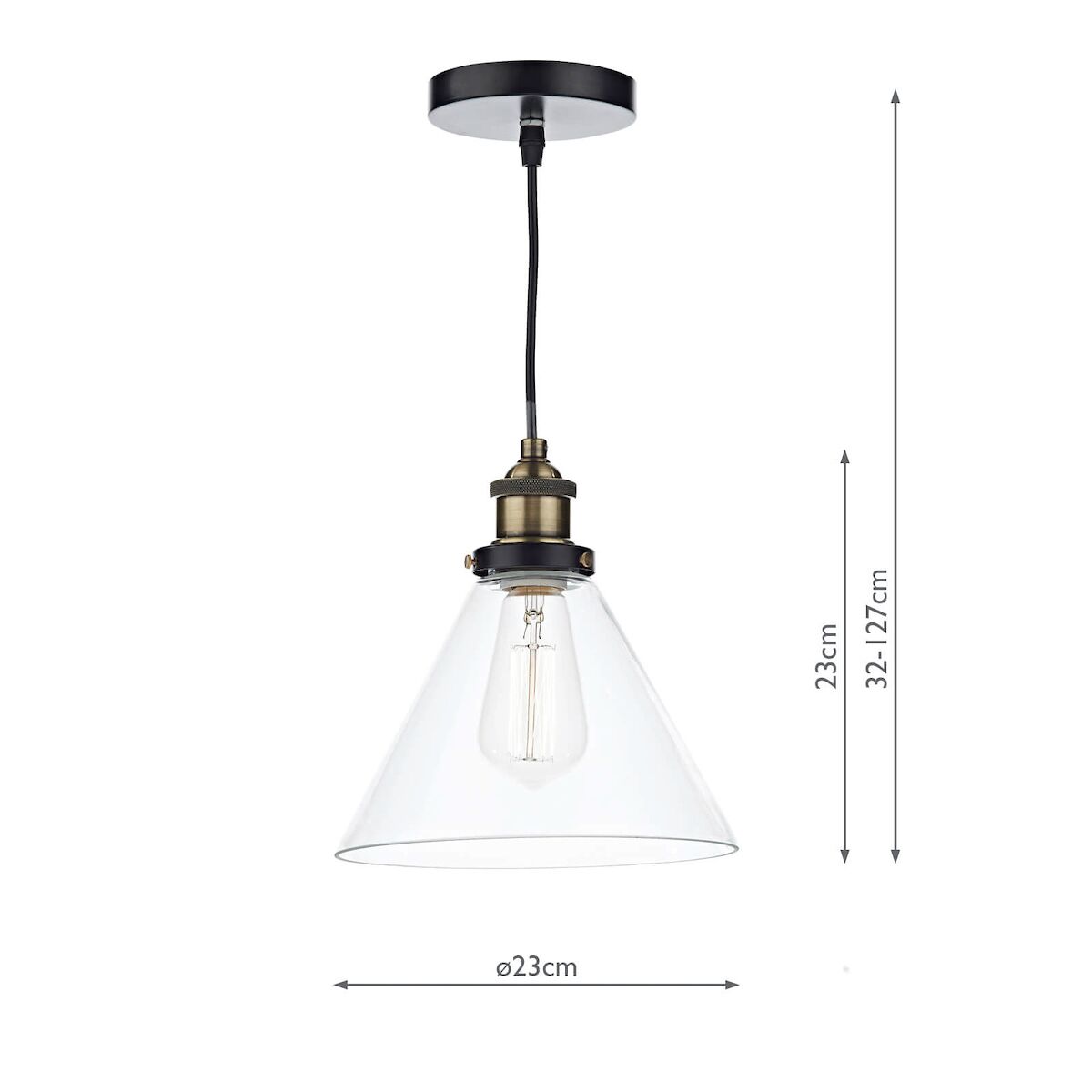 Ray 1 Light Pendant Antique Brass Clear<br>Antique Brass - Image 4
