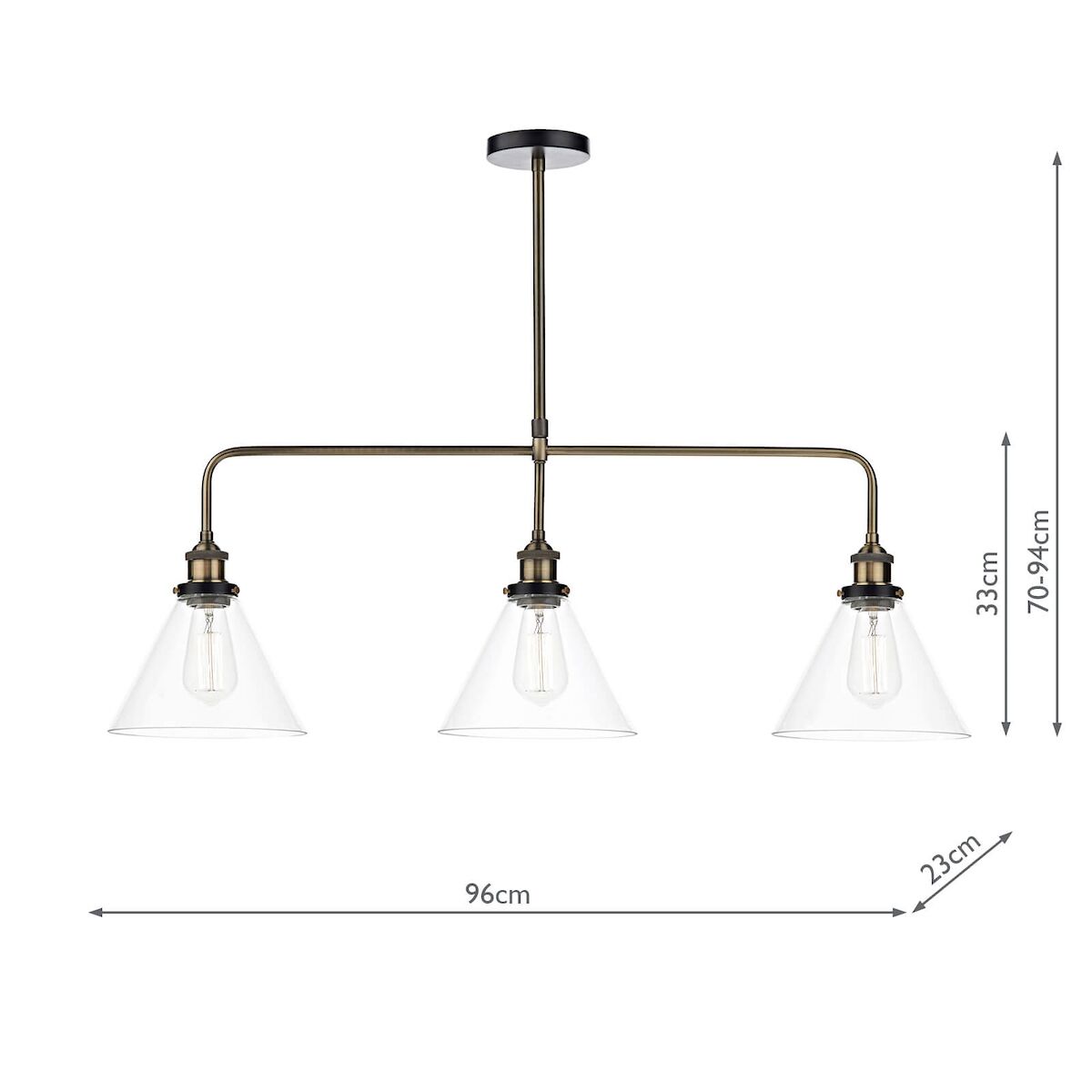 Ray 3 Light Bar Pendant Antique Brass ClearAntique Brass - Image 5