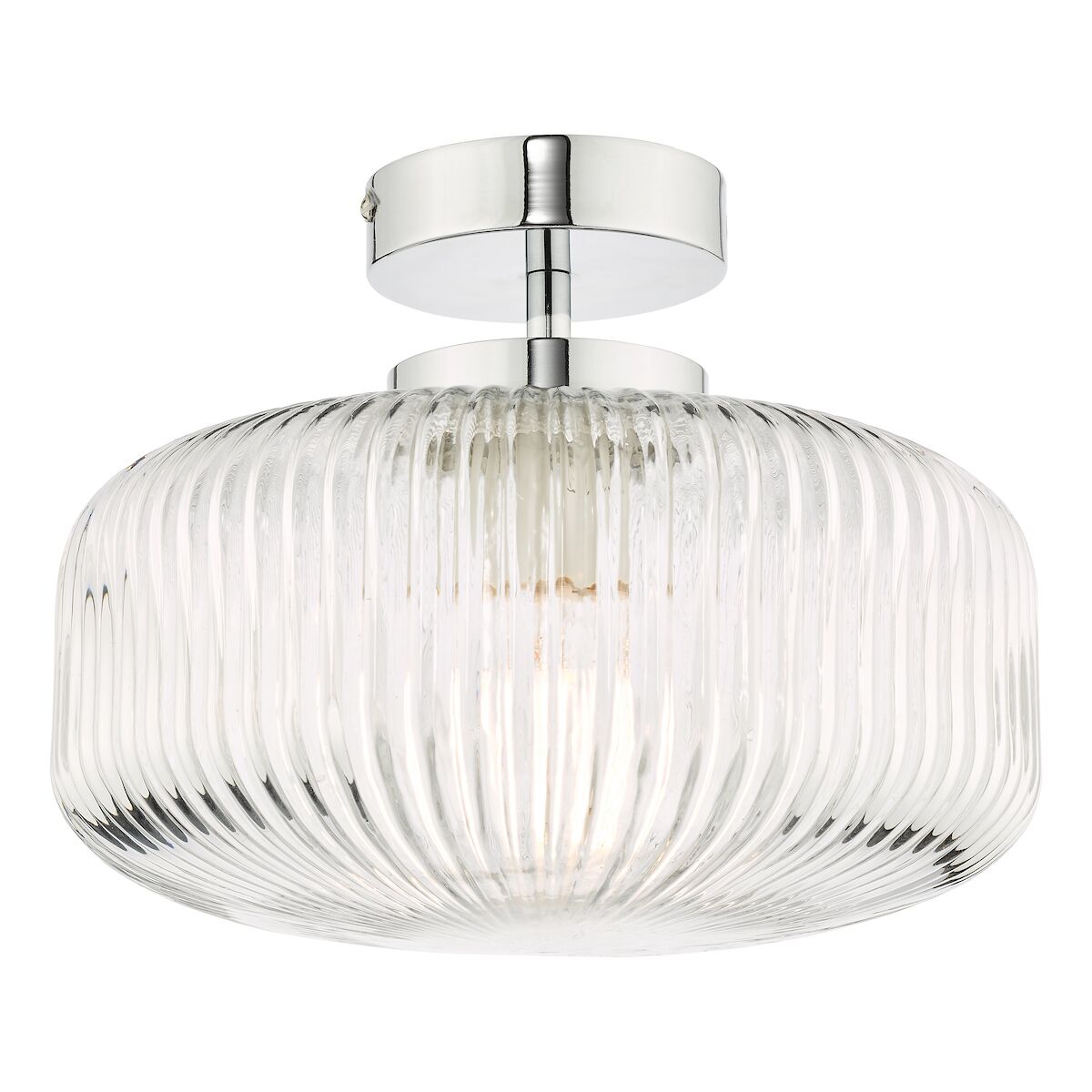 Riva Bathroom Semi Flush Ceiling Light Ribbed Glass Polished Chrome IP44<br>Ribbed Glass