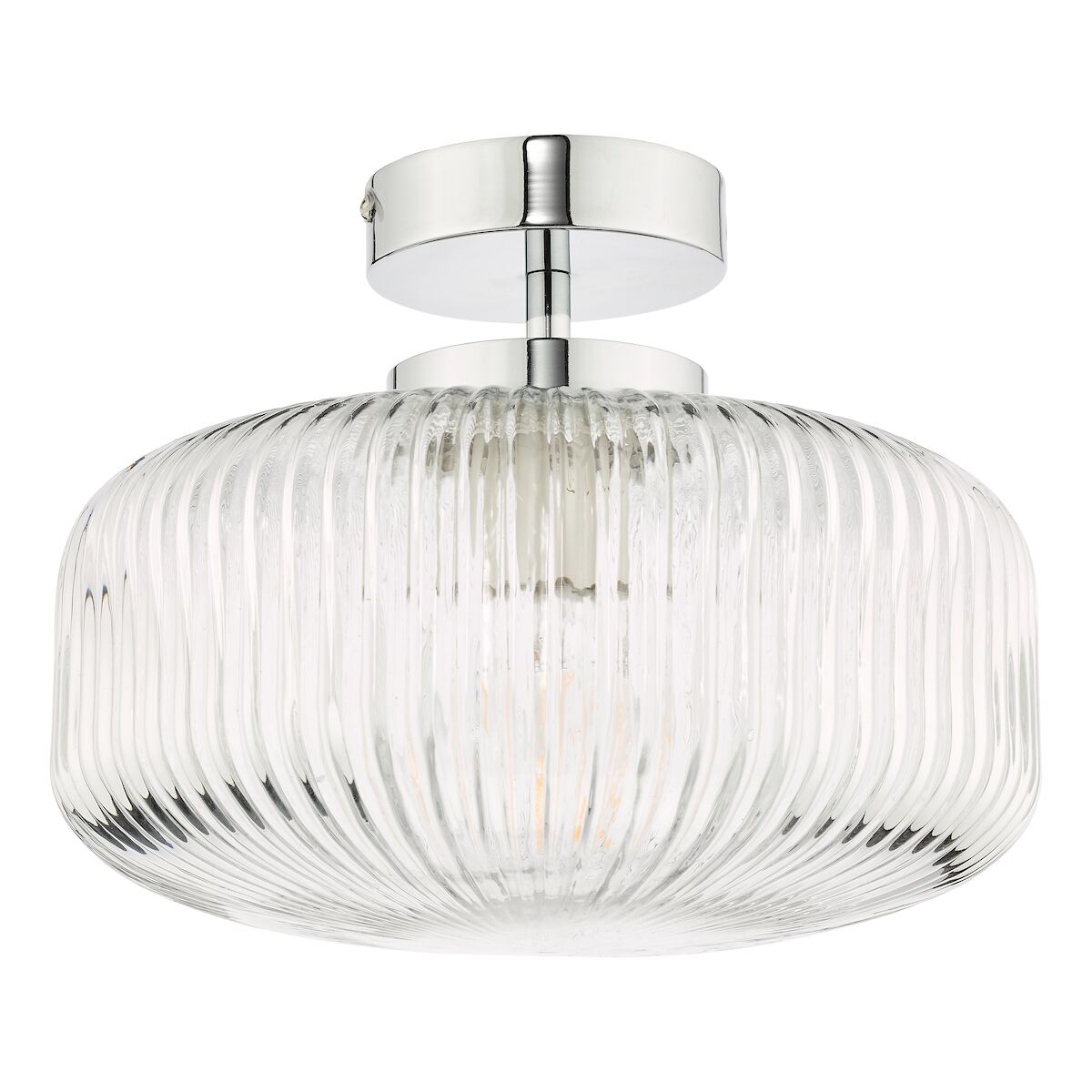 Riva Bathroom Semi Flush Ceiling Light Ribbed Glass Polished Chrome IP44<br>Ribbed Glass - Image 2