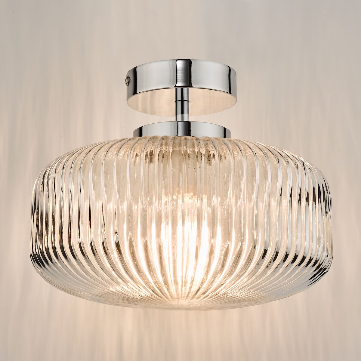 Riva Bathroom Semi Flush Ceiling Light Ribbed Glass Polished Chrome IP44<br>Ribbed Glass - Image 3