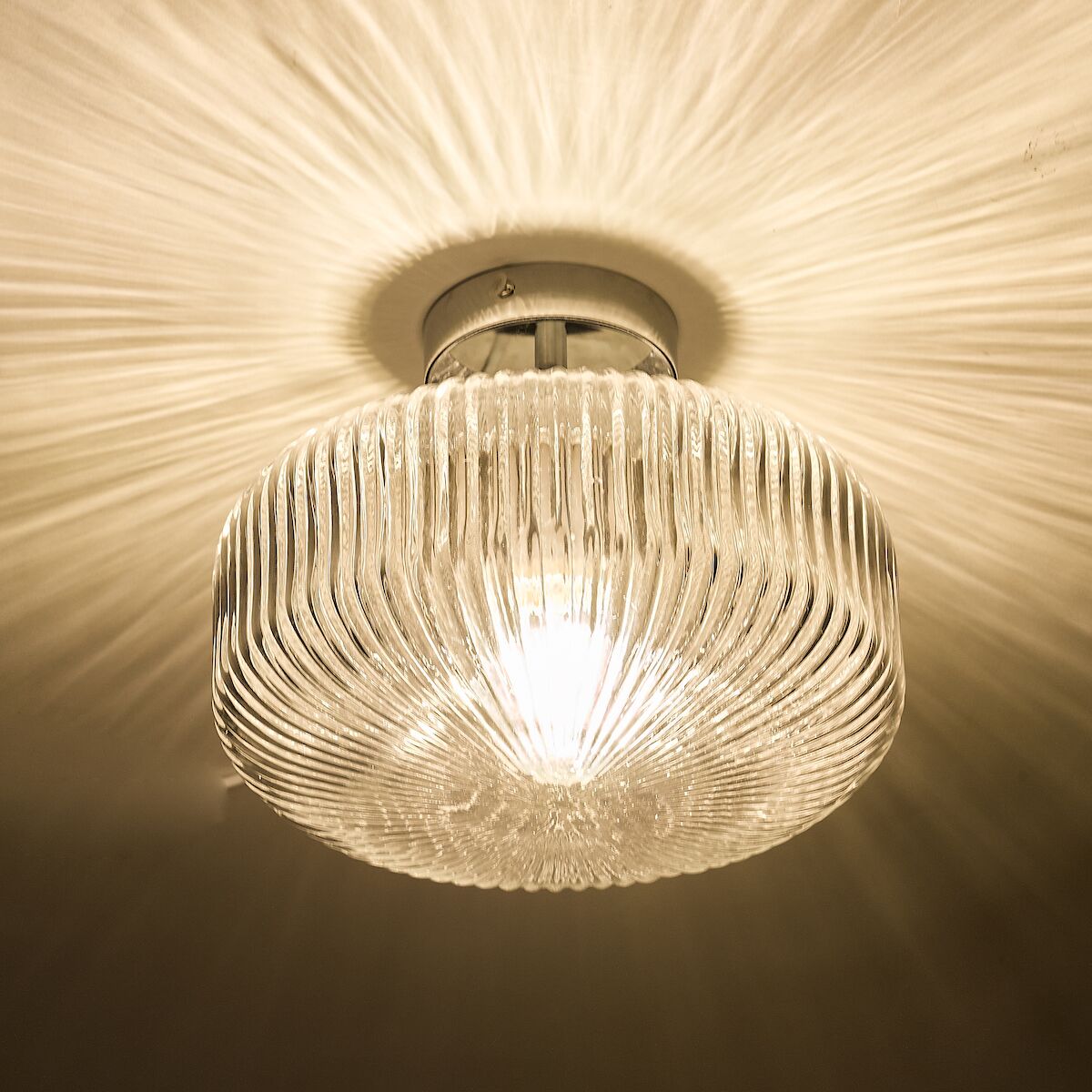 Riva Bathroom Semi Flush Ceiling Light Ribbed Glass Polished Chrome IP44<br>Ribbed Glass - Image 4