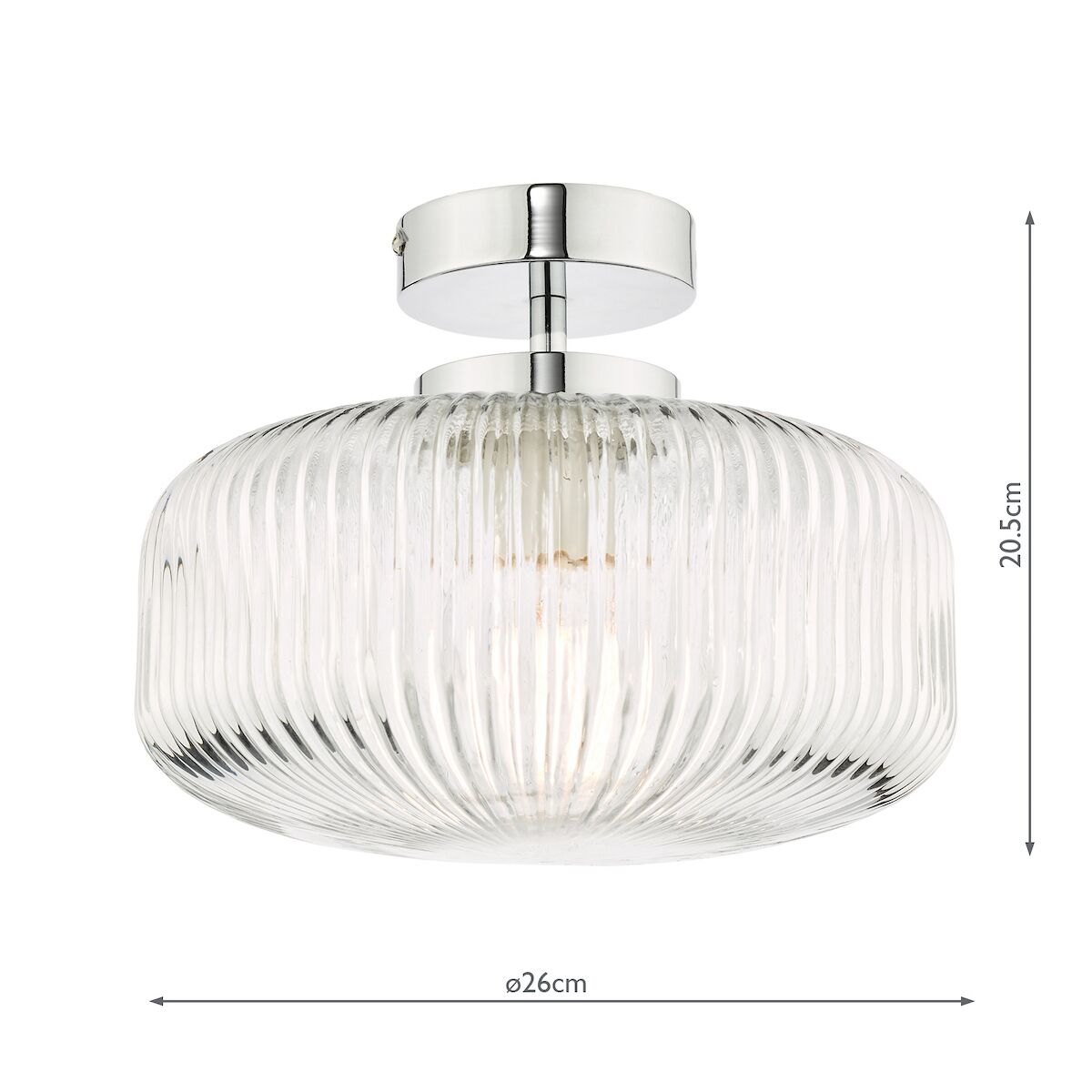 Riva Bathroom Semi Flush Ceiling Light Ribbed Glass Polished Chrome IP44<br>Ribbed Glass - Image 6