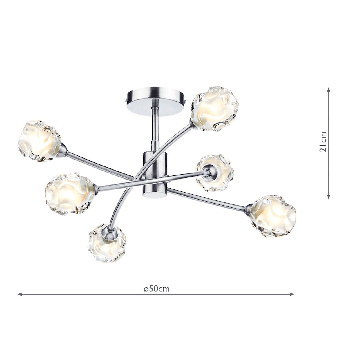 Seattle 6 Light Semi Flush Satin Chrome & Sculptured Glass<br>Satin Chrome - Image 5