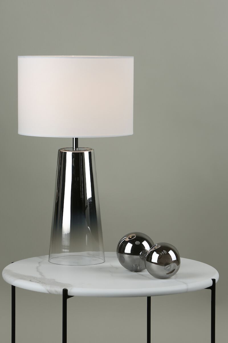 Smokey Table Lamp Clear & Chrome Ombre Glass With Shade <br>Chrome Glass - Image 4