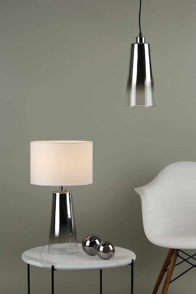 Smokey Table Lamp Clear & Chrome Ombre Glass With Shade <br>Chrome Glass - Image 5