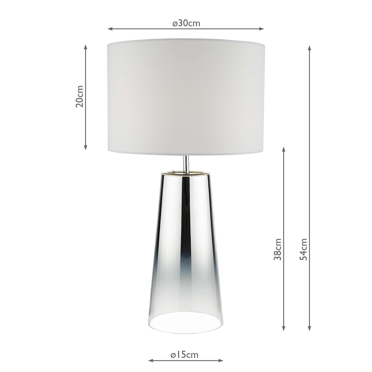 Smokey Table Lamp Clear & Chrome Ombre Glass With Shade <br>Chrome Glass - Image 6