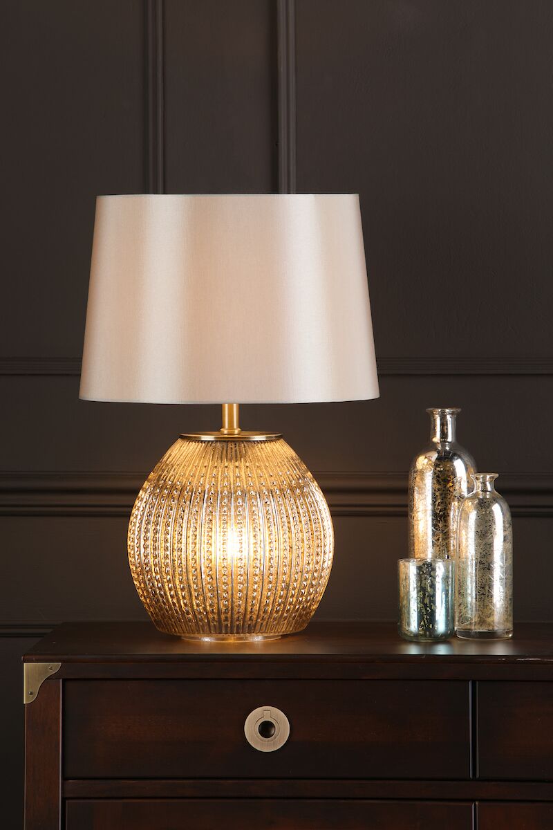 Sonia Dual Light Table Lamp Antique Brass & Silver Glass With Shade <br>Silver Glass - Image 5