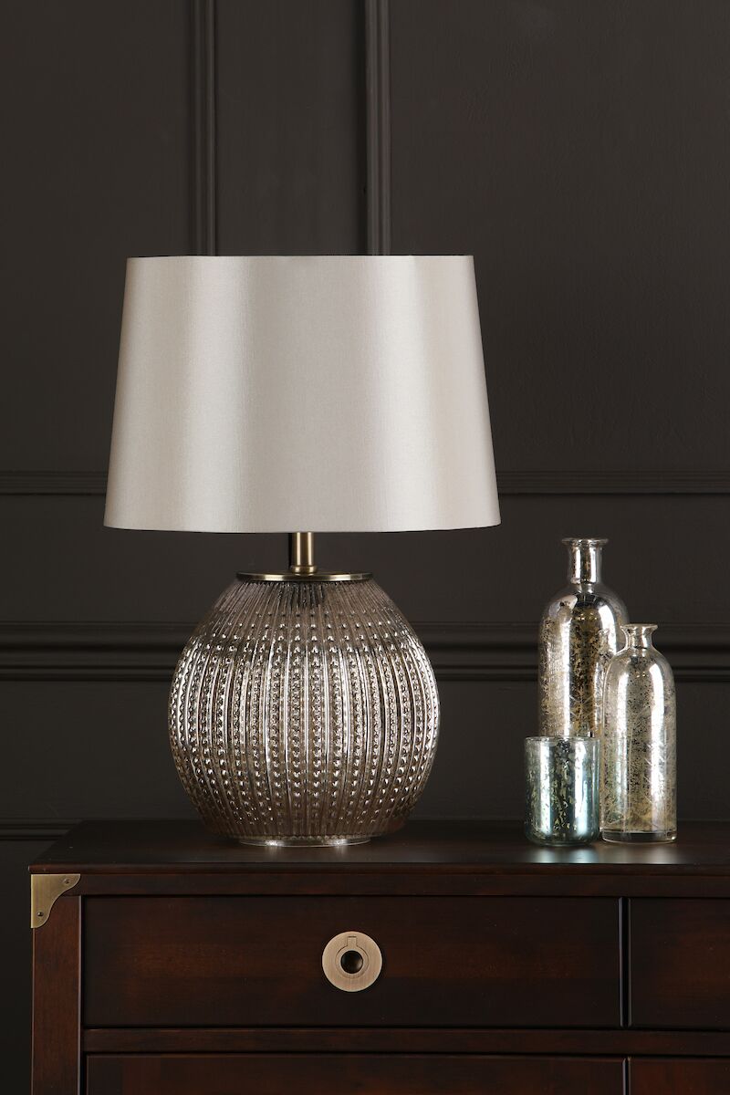 Sonia Dual Light Table Lamp Antique Brass & Silver Glass With Shade <br>Silver Glass - Image 6