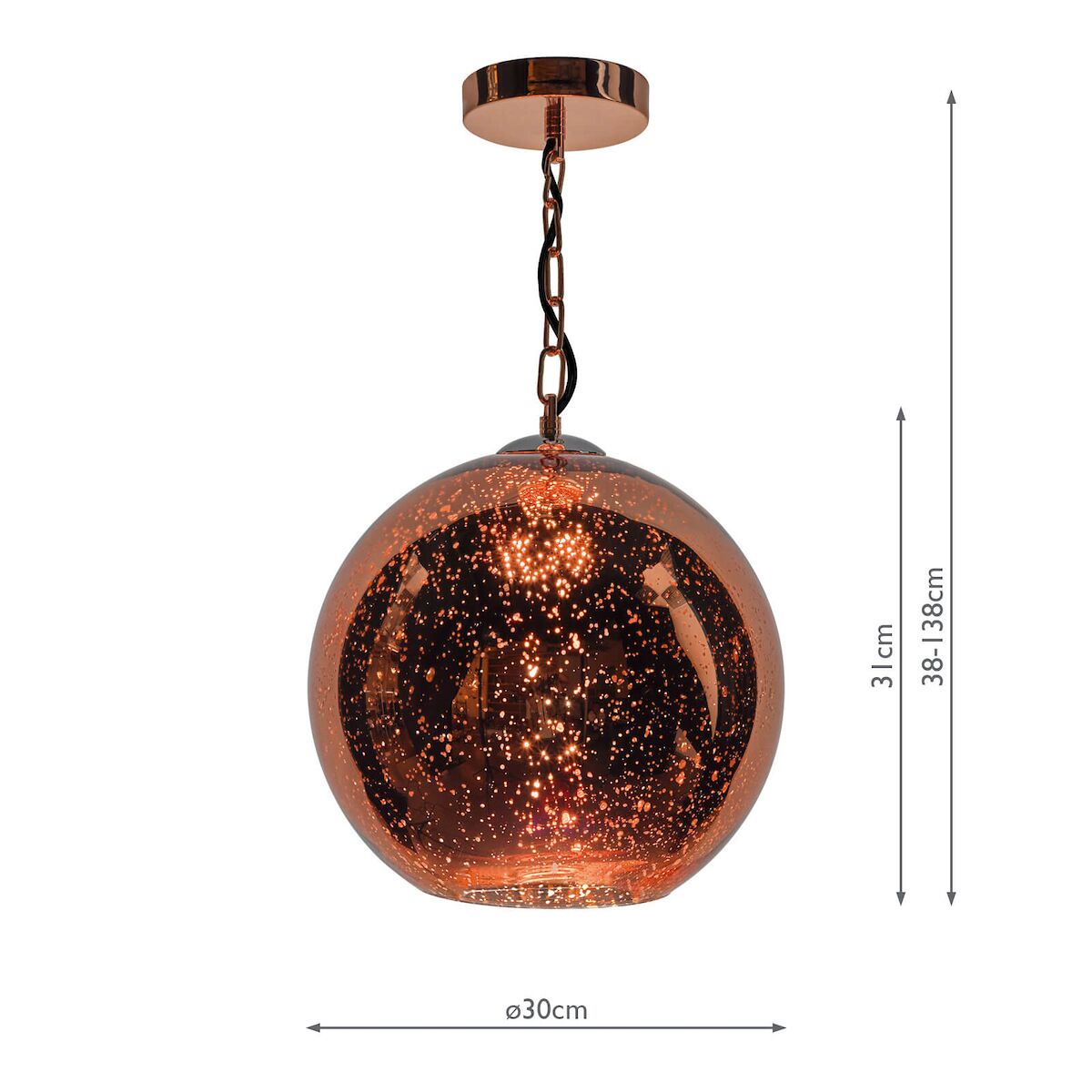 Speckle 1 Light Electro Plated Pendant Copper Finish<br>Copper Glass - Image 4