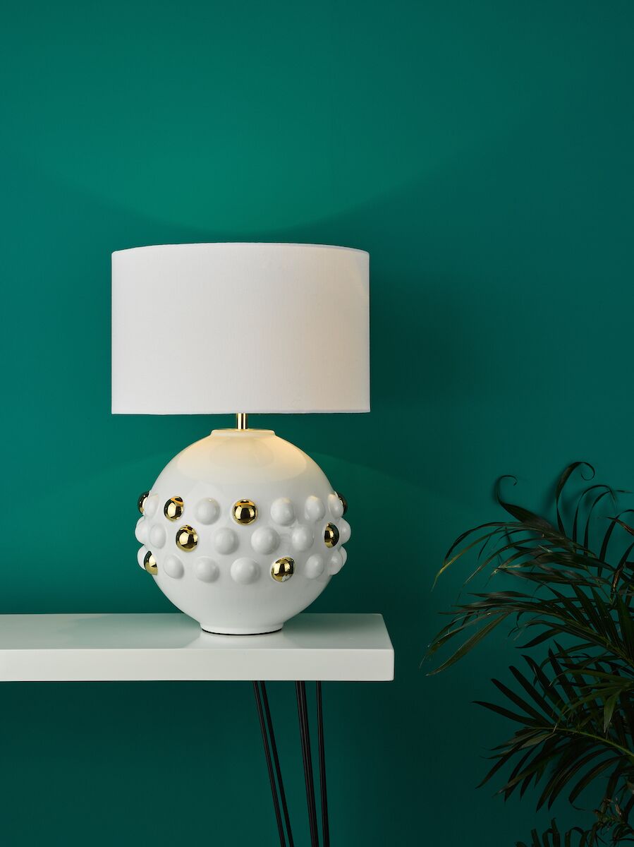 Sphere Table Lamp Gloss White & Gold With Shade <br>White Ceramic - Image 5