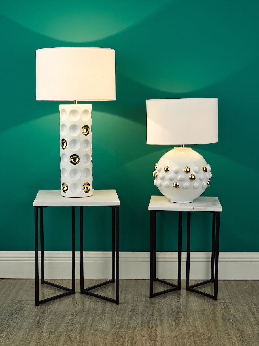 Sphere Table Lamp Gloss White & Gold With Shade <br>White Ceramic - Image 6