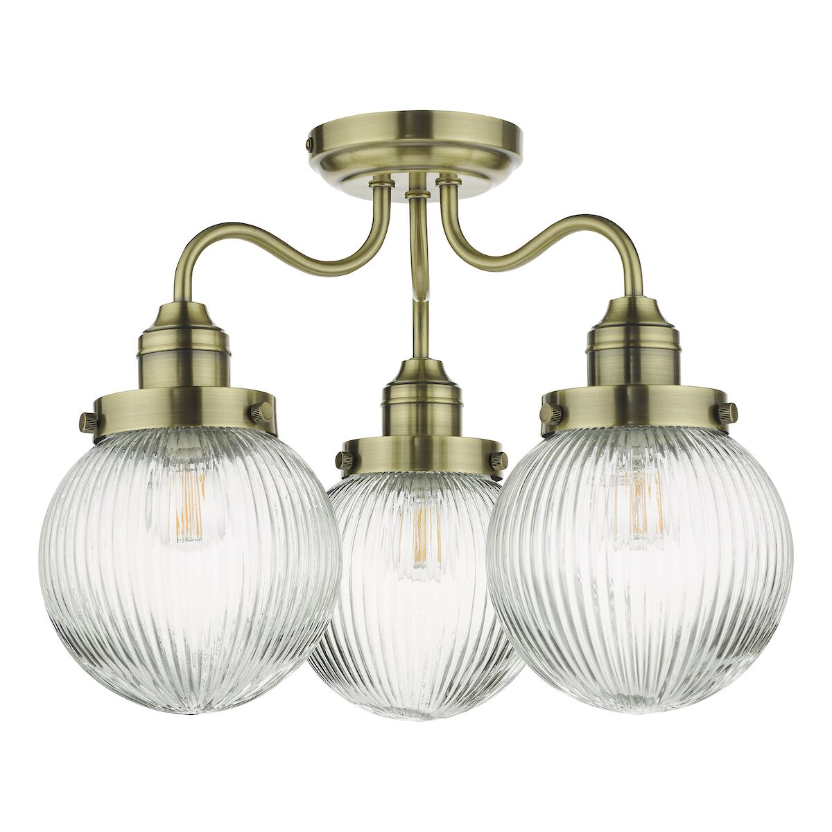 Tamara 3 Light Bathroom Semi Flush Antique Brass Ribbed Glass IP44<br>Antique Brass - Image 2