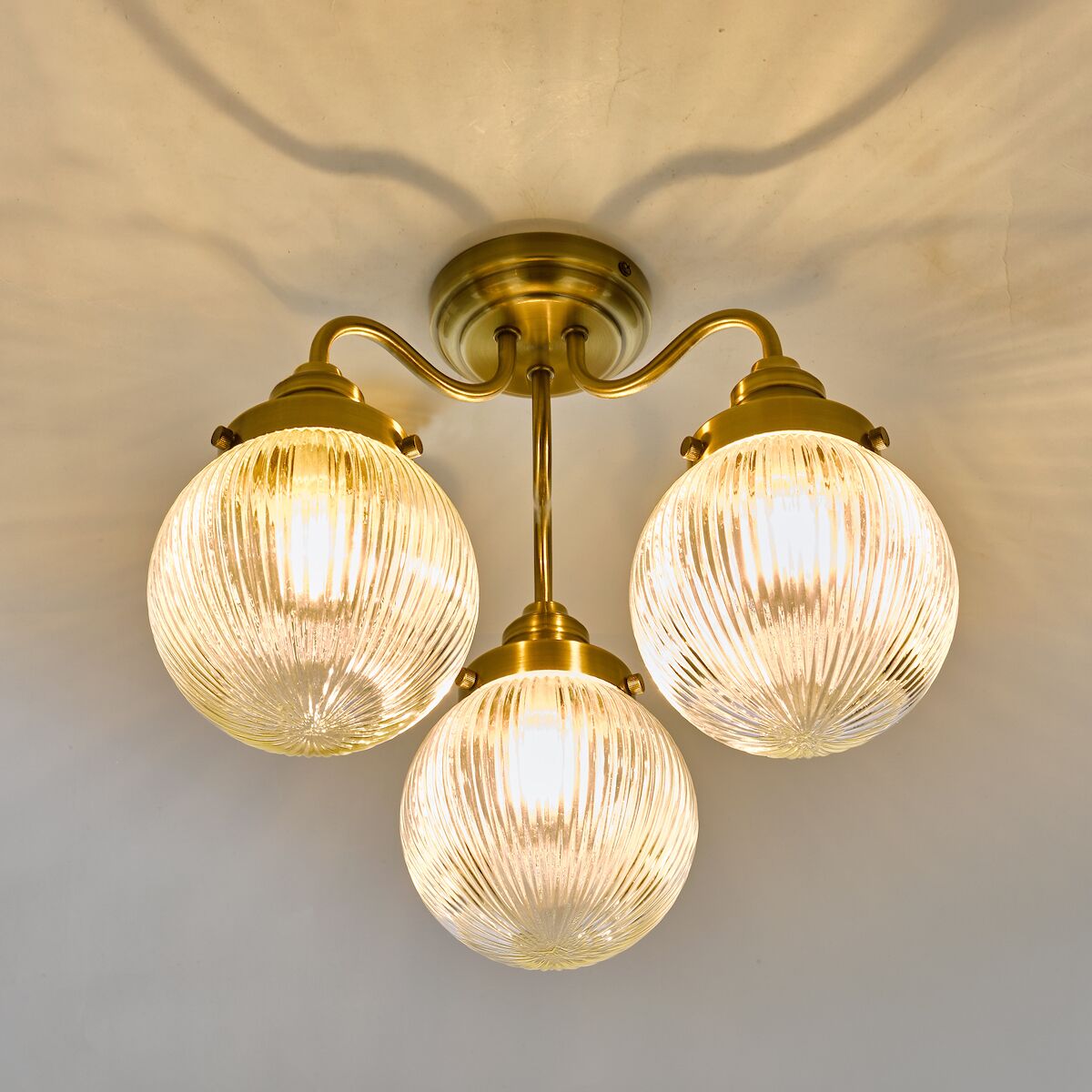 Tamara 3 Light Bathroom Semi Flush Antique Brass Ribbed Glass IP44<br>Antique Brass - Image 4