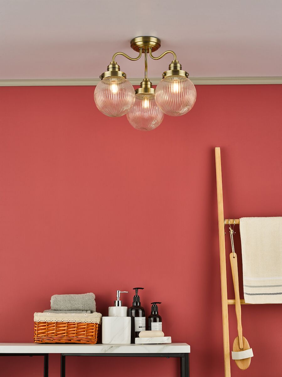 Tamara 3 Light Bathroom Semi Flush Antique Brass Ribbed Glass IP44<br>Antique Brass - Image 5
