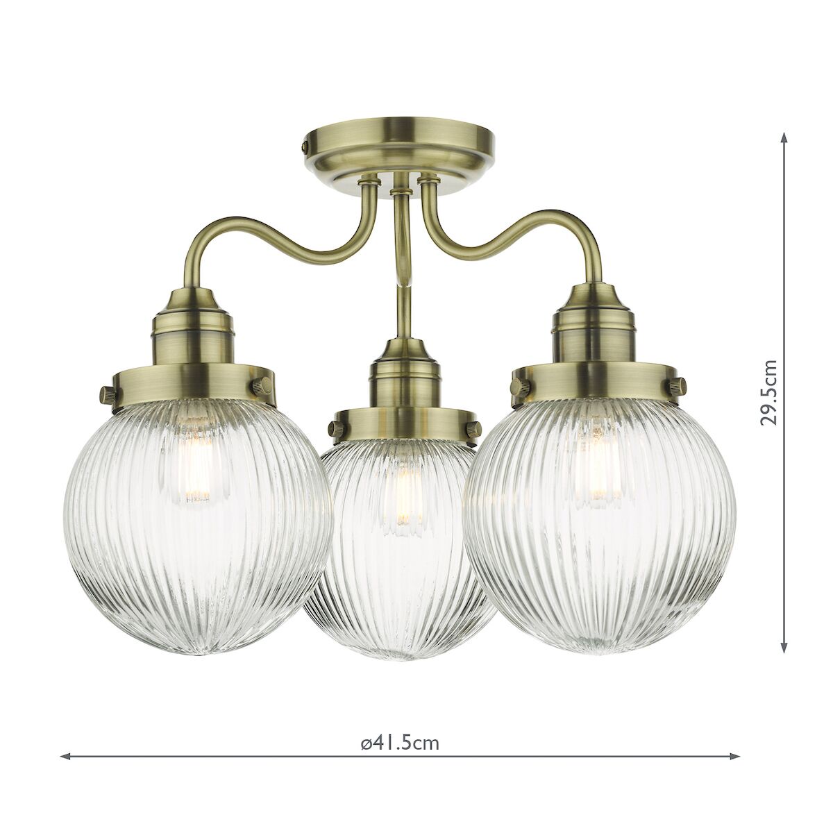 Tamara 3 Light Bathroom Semi Flush Antique Brass Ribbed Glass IP44<br>Antique Brass - Image 6