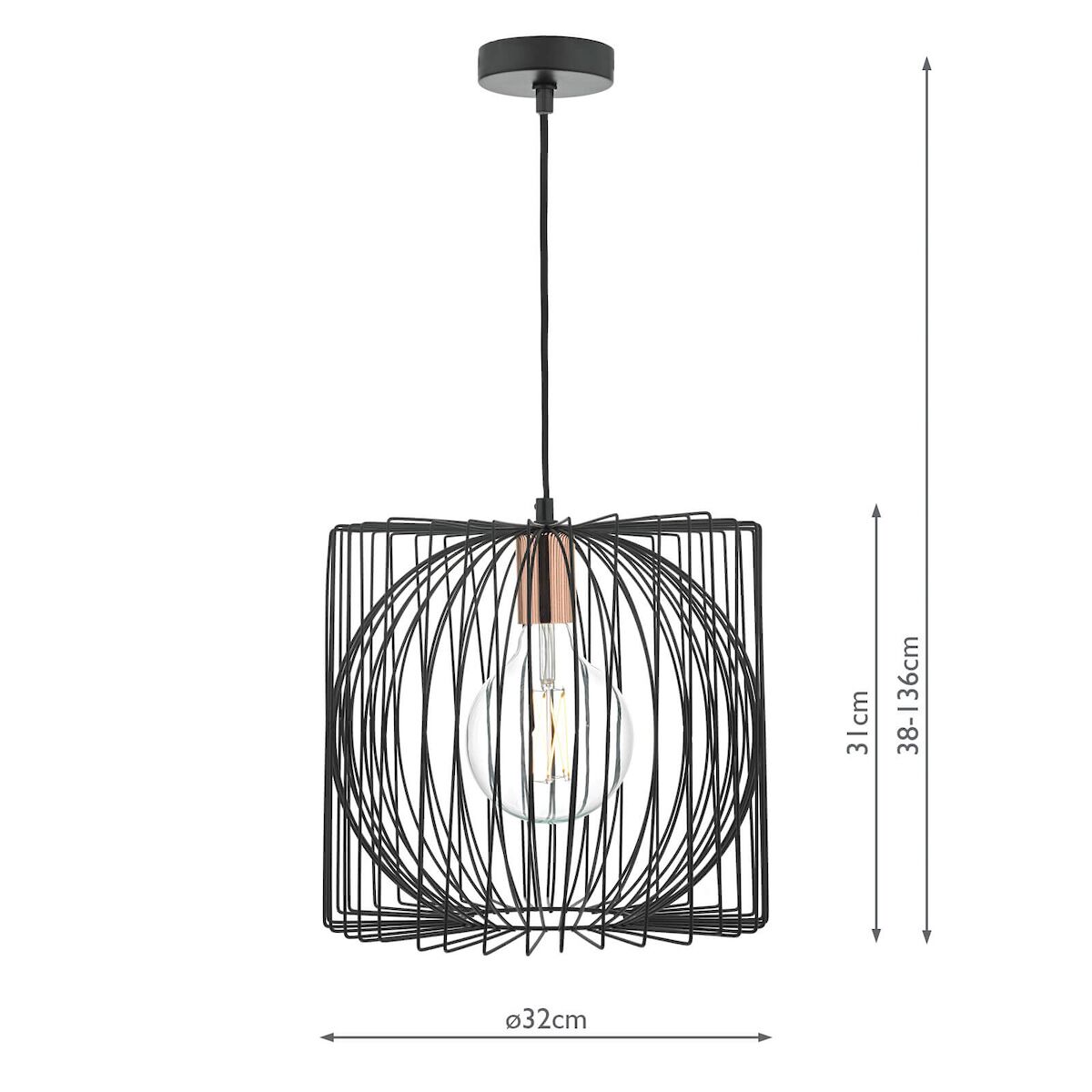 Taplow Pendant Black & Copper<br>Matt Black - Image 7