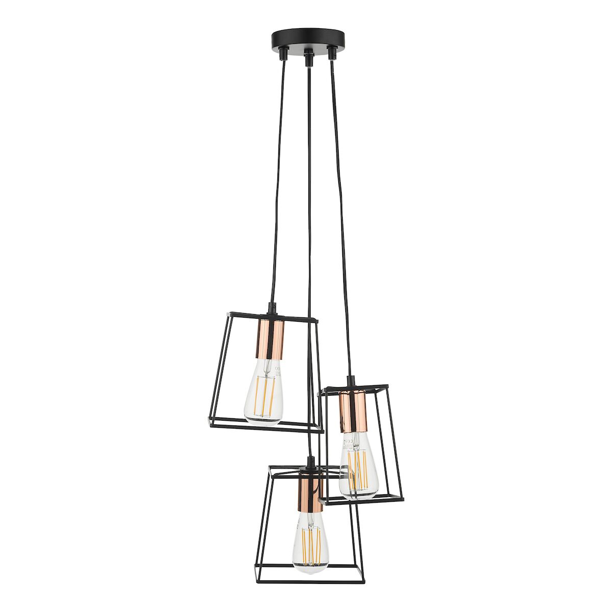 Tower 3 Light Cluster Pendant Black & Copper<br>Matt Black - Image 2