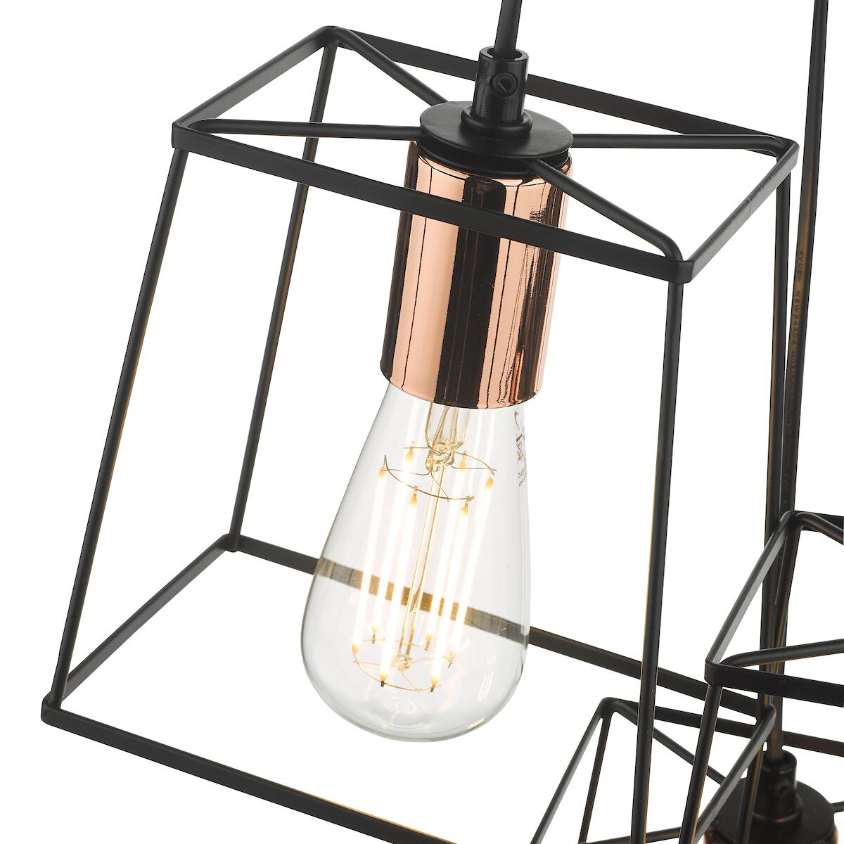 Tower 3 Light Cluster Pendant Black & Copper<br>Matt Black - Image 3