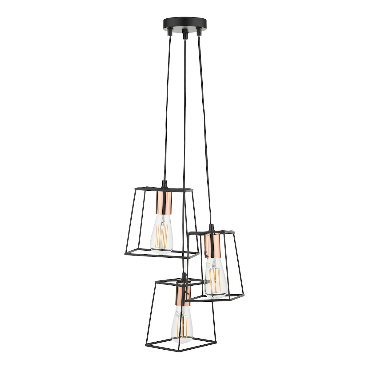Tower 3 Light Cluster Pendant Black & Copper<br>Matt Black - Image 4