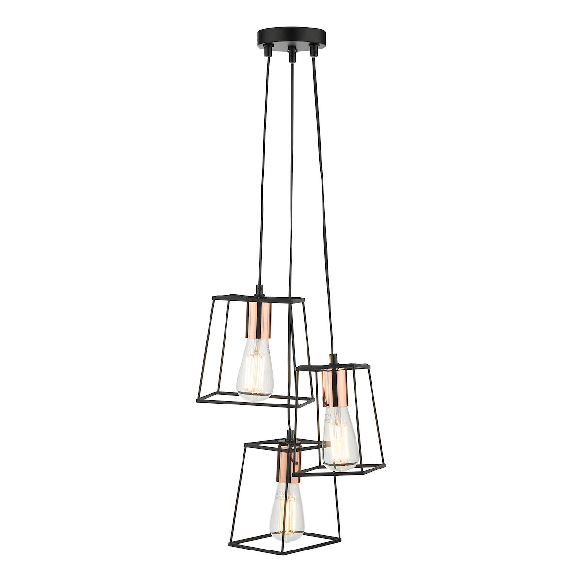 Tower 3 Light Cluster Pendant Black & Copper<br>Matt Black - Image 5