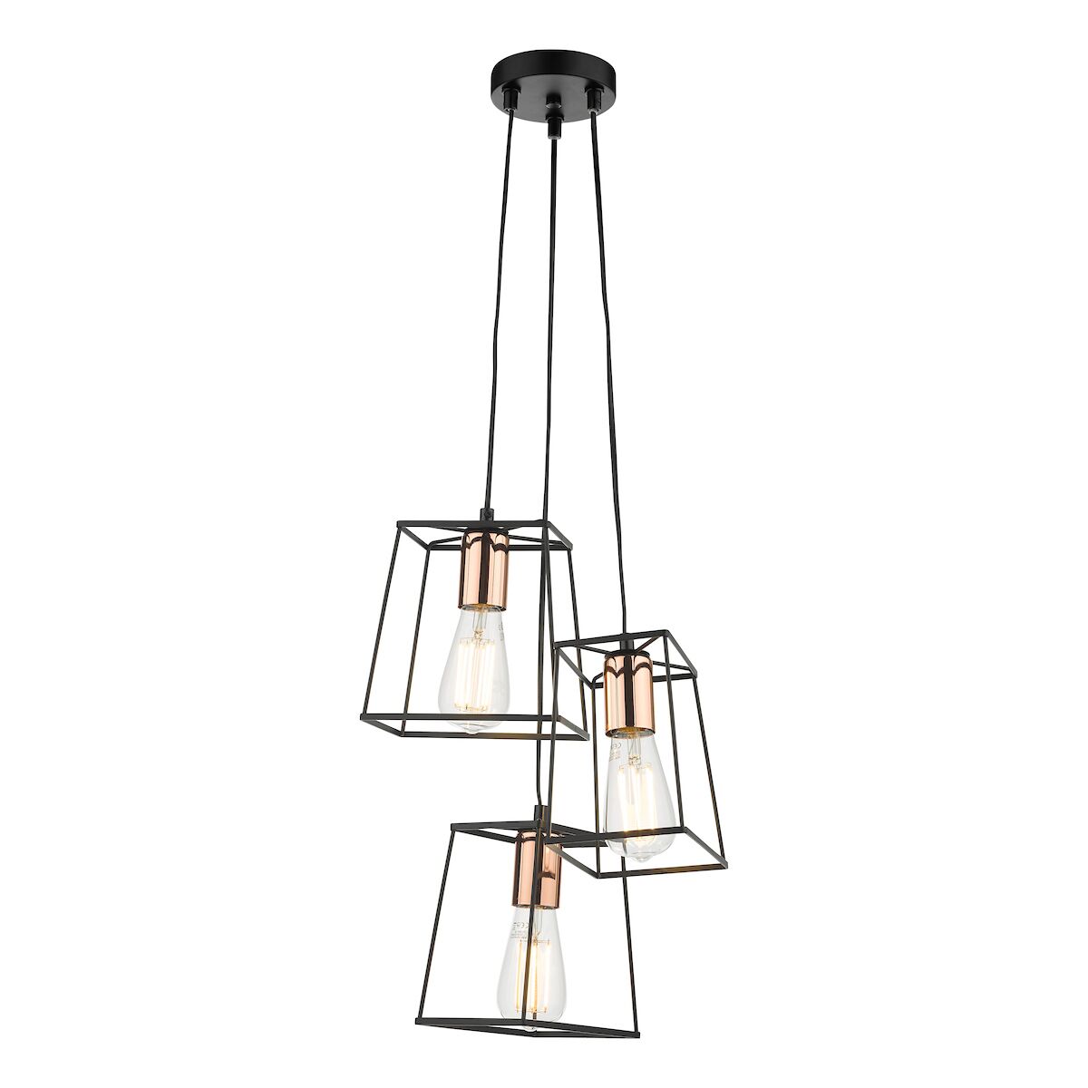 Tower 3 Light Cluster Pendant Black & Copper<br>Matt Black - Image 6