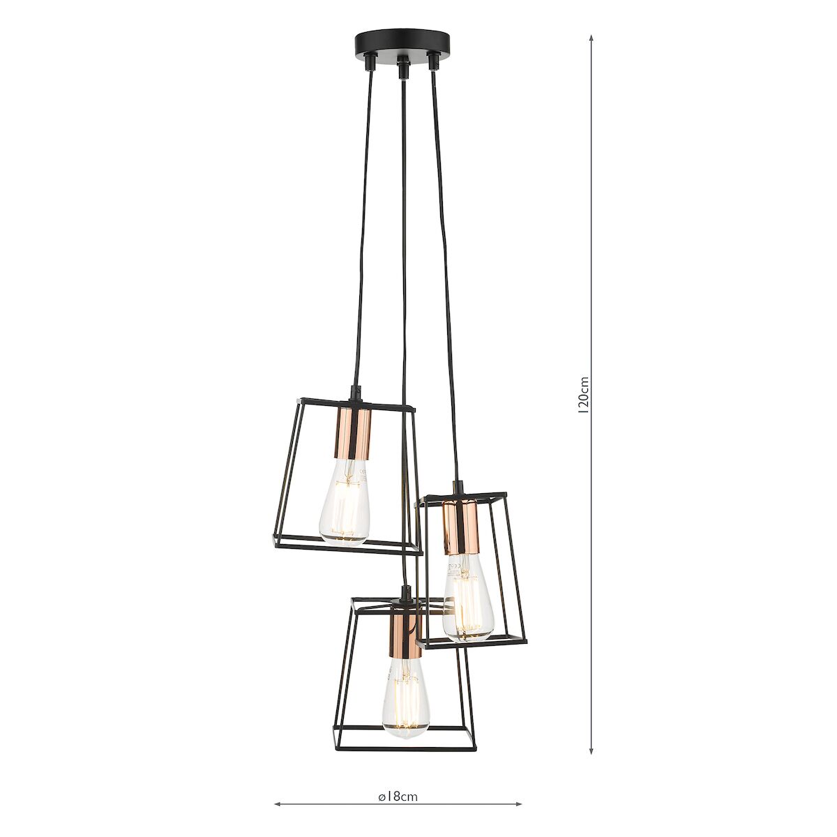 Tower 3 Light Cluster Pendant Black & Copper<br>Matt Black - Image 8