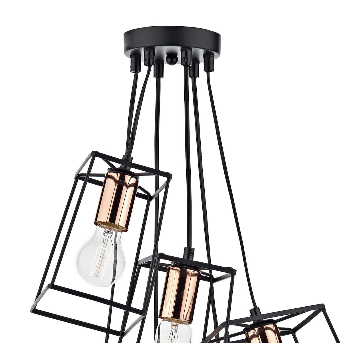 Tower 6 Light Cluster Pendant Matt Black & Copper<br>Matt Black - Image 2
