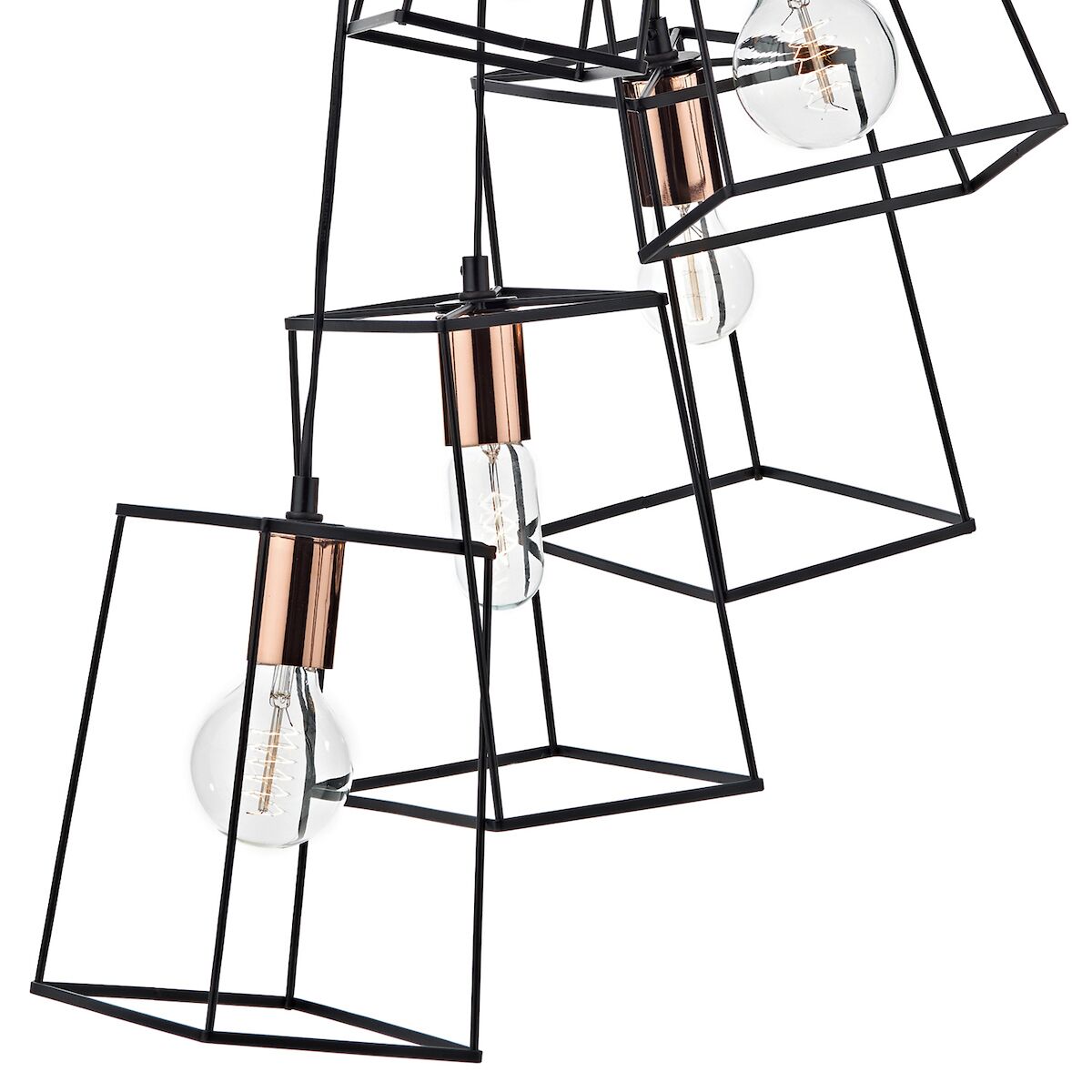 Tower 6 Light Cluster Pendant Matt Black & Copper<br>Matt Black - Image 3