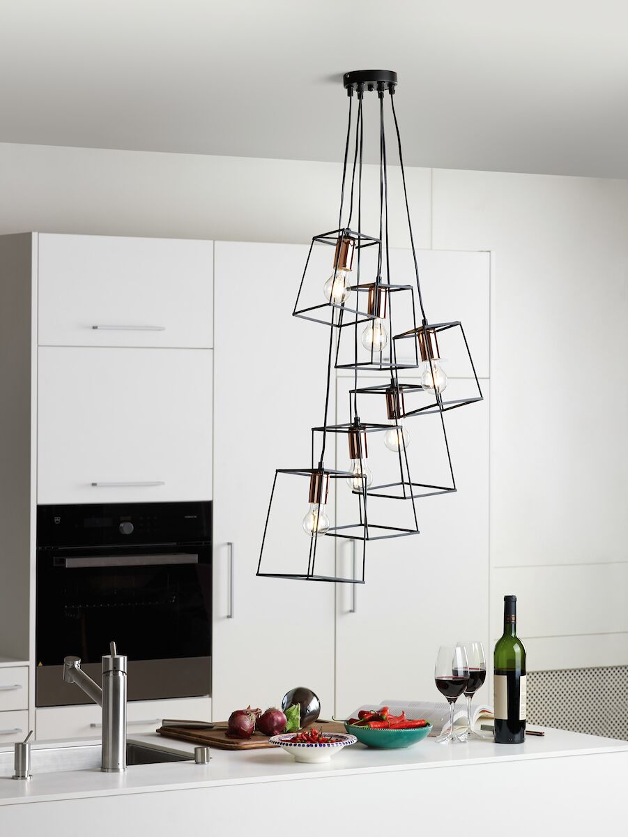 Tower 6 Light Cluster Pendant Matt Black & Copper<br>Matt Black - Image 5