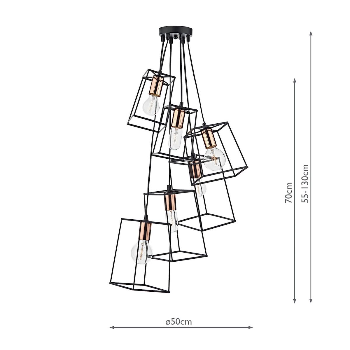 Tower 6 Light Cluster Pendant Matt Black & Copper<br>Matt Black - Image 7