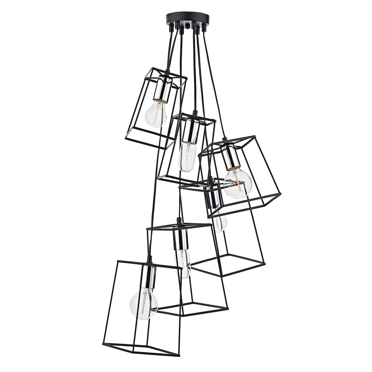 Tower 6 Light Cluster Pendant Black & Polished ChromeMatt Black