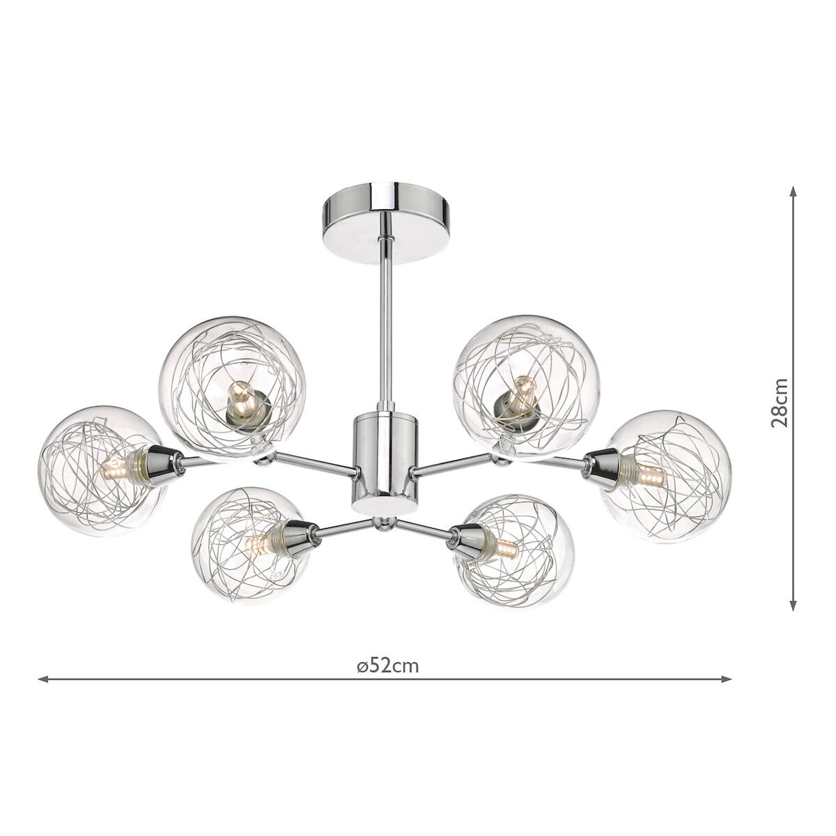 Tyka 6 Light Semi Flush Polished Chrome & Glass<br>Polished Chrome - Image 5