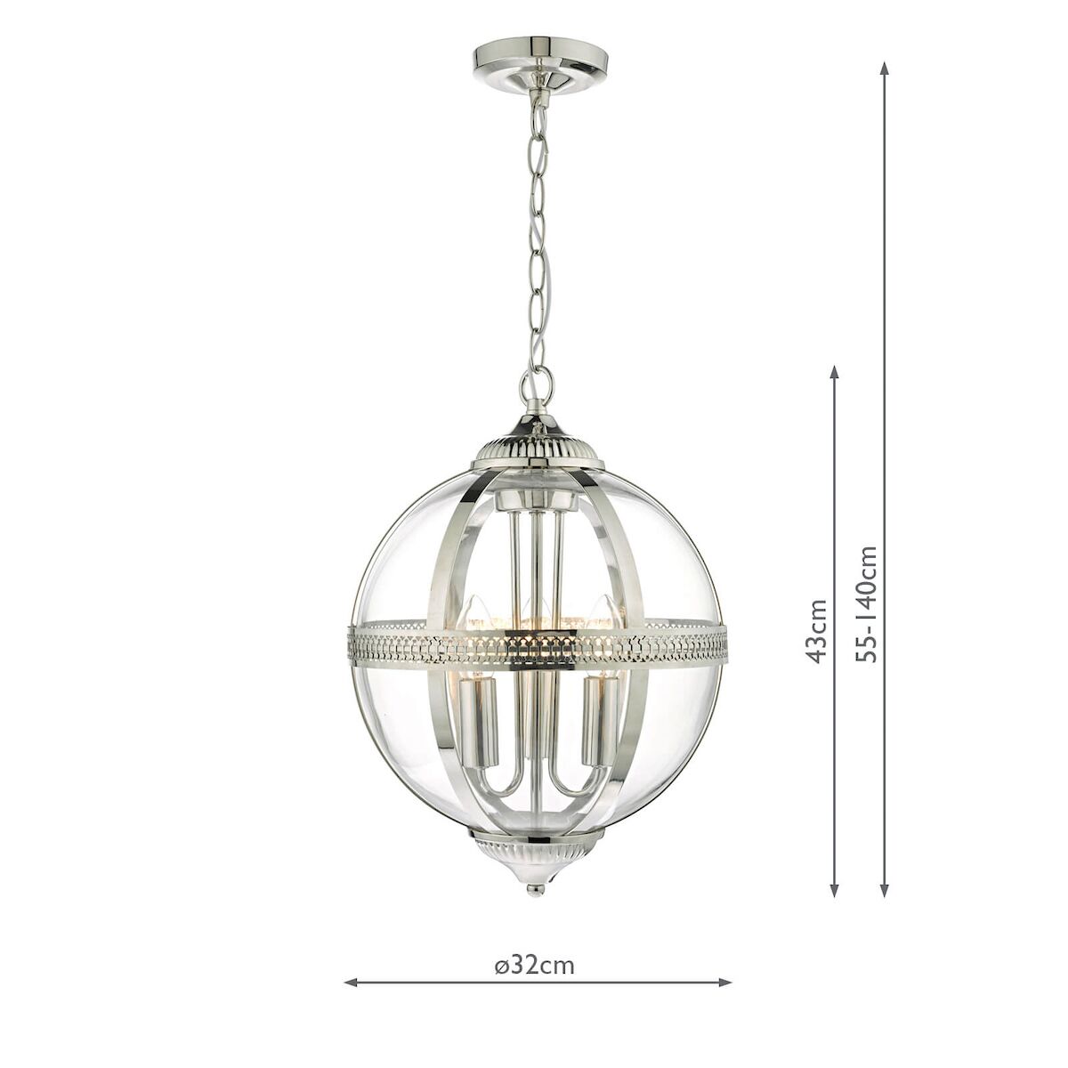 Vanessa 3 Light Pendant Polished Nickel & Glass<br>Polished Nickel - Image 5