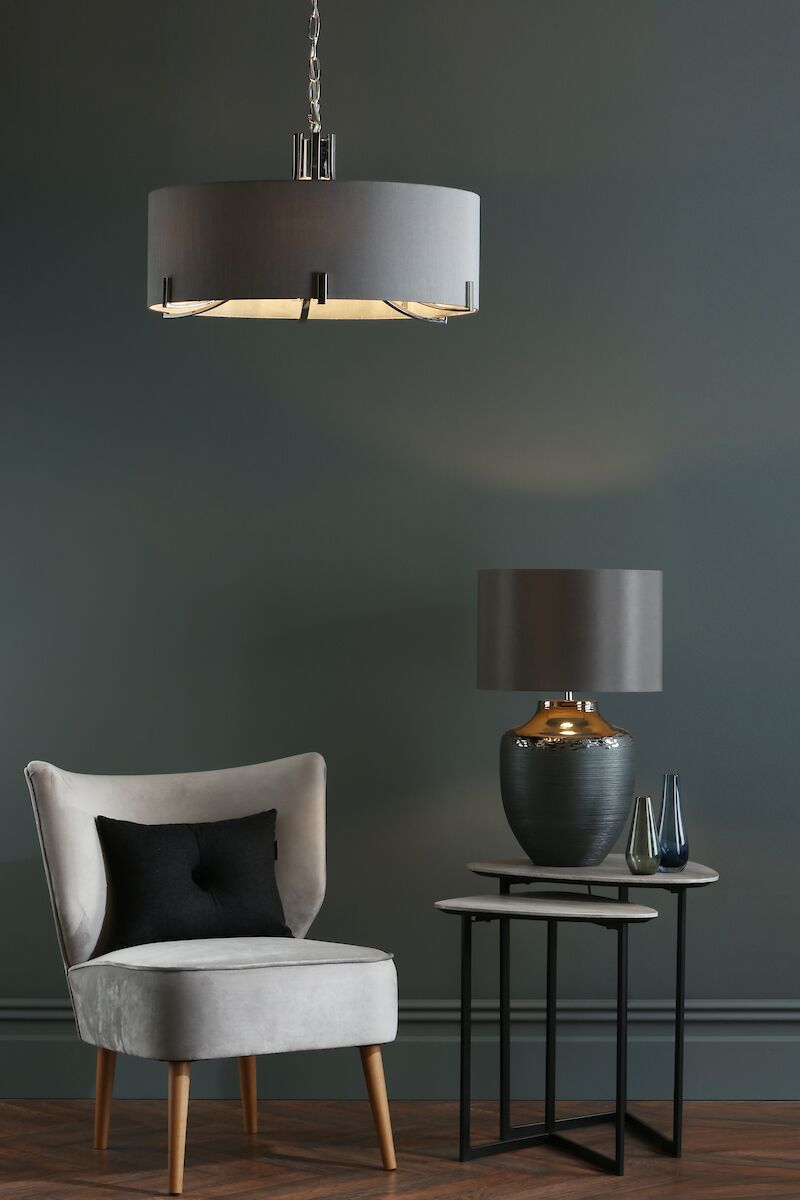 Veyron 6 Light Pendant Polished Nickel With Grey Shade<br>Polished Nickel - Image 5