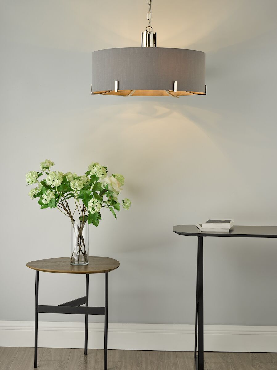 Veyron 6 Light Pendant Polished Nickel With Grey Shade<br>Polished Nickel - Image 6