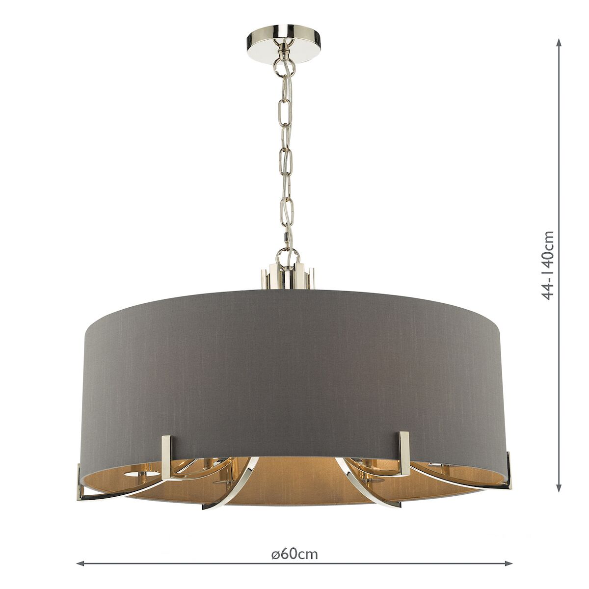 Veyron 6 Light Pendant Polished Nickel With Grey Shade<br>Polished Nickel - Image 7