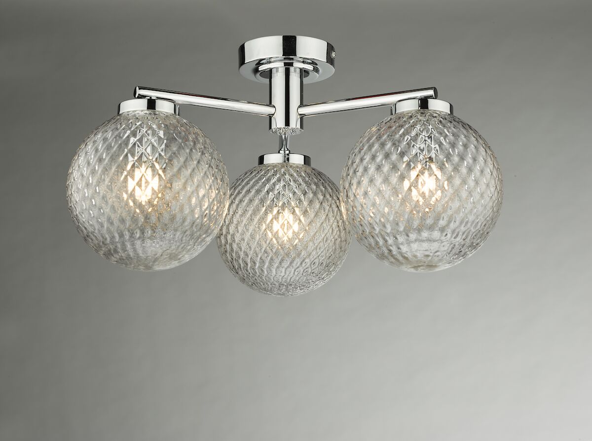 Wayne Bathroom 3 Light Semi Flush Polished Chrome Glass IP44<br>Polished Chrome - Image 4