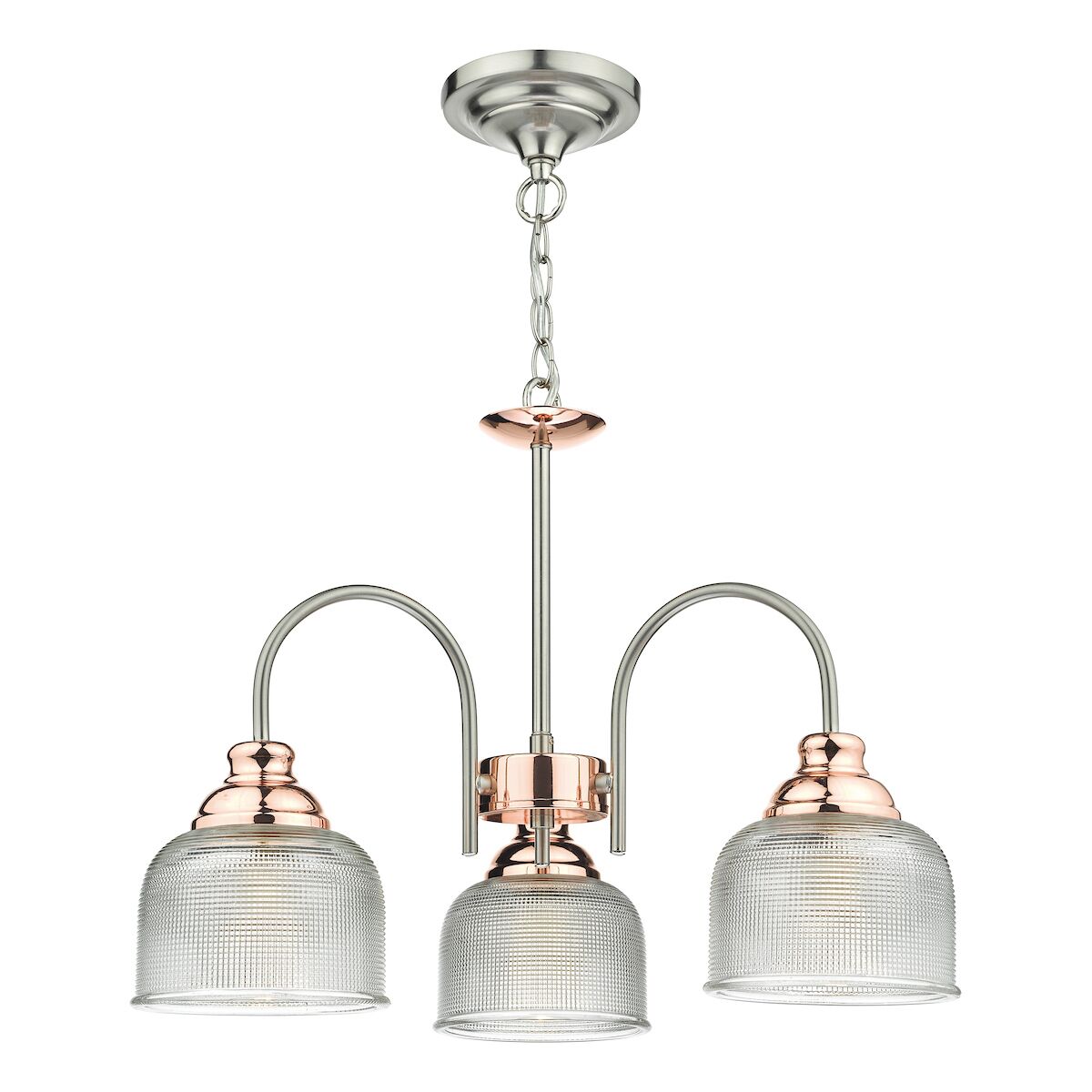 Wharfdale 3 Light Pendant Satin Chrome & Copper Textured Glass<br>Satin Chrome
