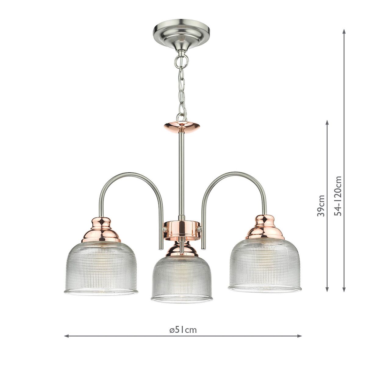Wharfdale 3 Light Pendant Satin Chrome & Copper Textured Glass<br>Satin Chrome - Image 5