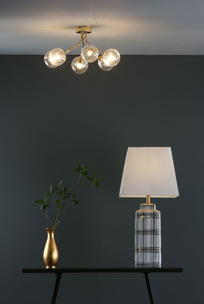 Yiska 6 Light Semi Flush Gold & Glass<br>Satin Gold - Image 5